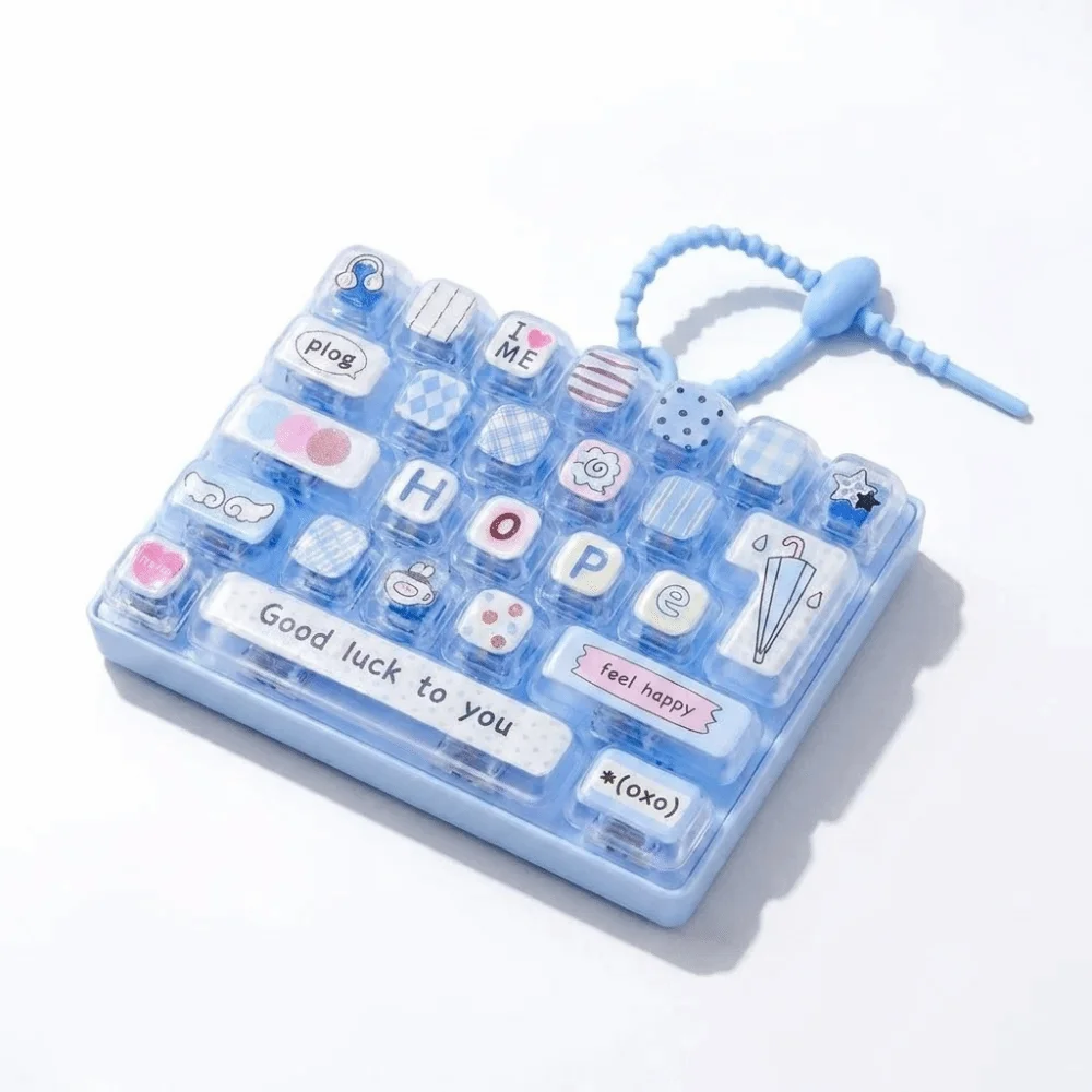26-Key Decompression Button Transparent Dual-Tone Simulation Keyboard Mini Keyboard Pendant Cute Design Keyboard Keychain