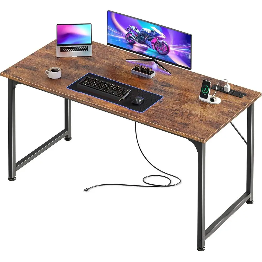 

Большой игровой и домашний офисный стол 47 x 20 футов с розетками и портом USB-C, металлический каркас в деревенском стиле, коричневый цвет