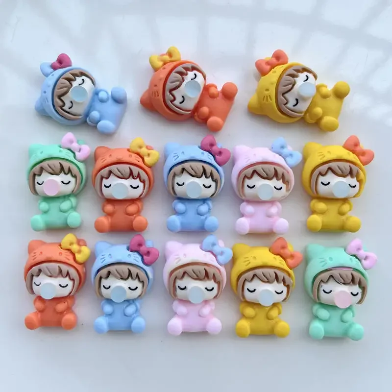 10pcs Kawaii Cute Bubble Blowing Upright Girl's Flat Back Cabochons Clipbook DIY Jewelry Craft Decoration Accessories