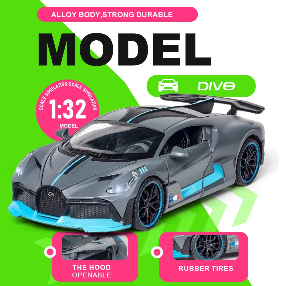 

1:32 Scale Divo Chiron Alloy Cars Miniature Models Toy Metal Diecast Pull Back Simulation Vehicles Model Toys Gifts for Friends