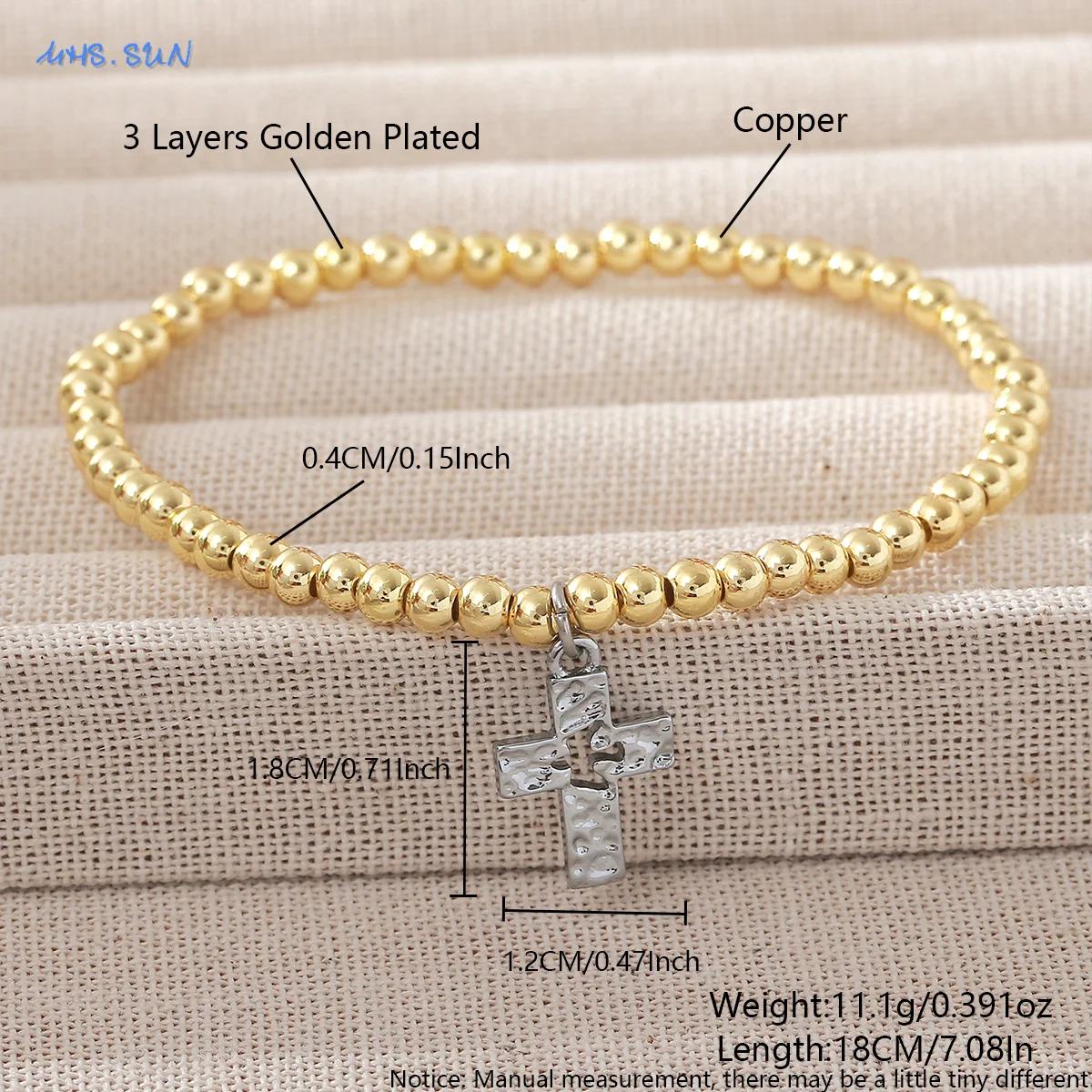 MHS.SUN موضة 4 مللي متر أساور معدنية مطرزة مطلية بالذهب الجوف الصليب سوار Charm للنساء الرجال هدايا مجوهرات فريدة 1 قطعة