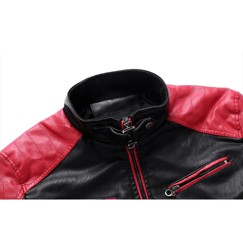 

Весенне-осенняя мужская повседневная кожаная куртка с ярким двухцветным дизайном и экстрактом из искусственной кожи в характерном стиле