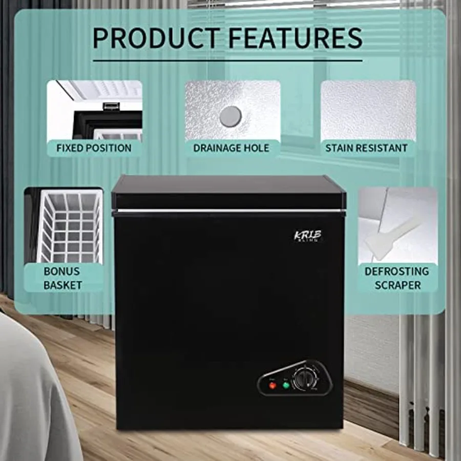 فريزر صغير الحجم مع سلة قابلة للإزالة 5.0 قدم مكعب، باب علوي مفتوح، فريزر عميق قائم بذاته يتميز بـ 7 مستويات لدرجة الحرارة