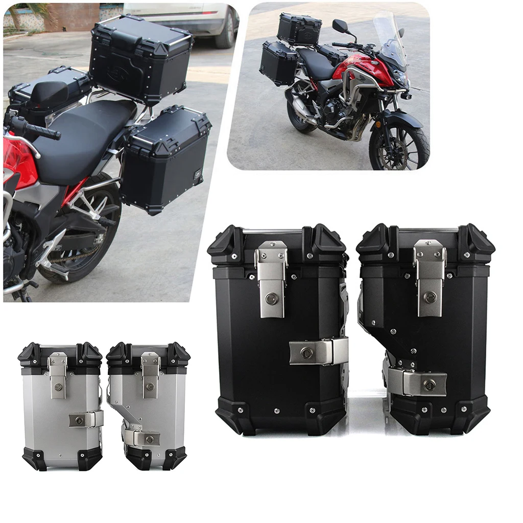 

35L Aluminum Motorcycle Side Saddle Bags Luggage Cases Saddlebags Tool Box Storage Trunk Key Lock Toolbox Rear Helmet Topcase