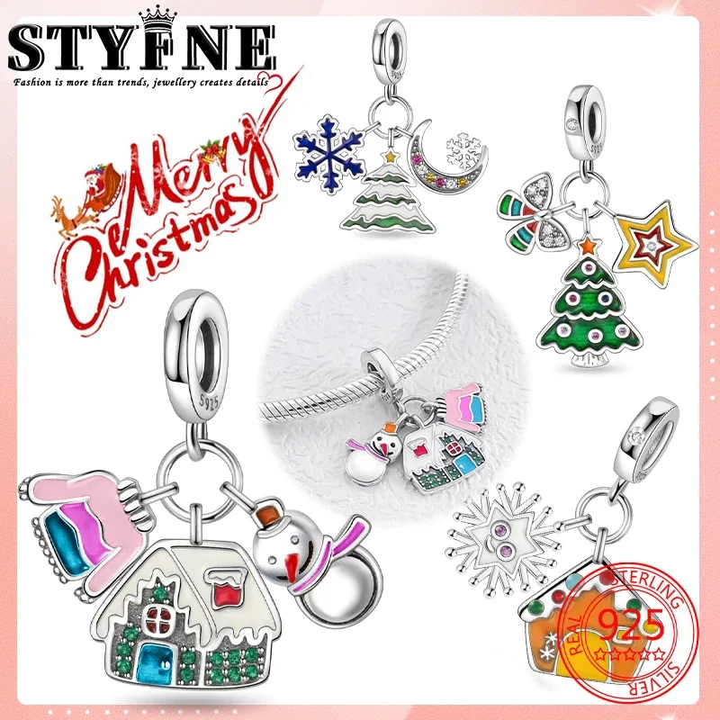 Travel Hobbies 2025 New Beads 925 Sterling Silver Winter Snowflake Charm Christmas Tree House Snowman Charms Bracelets Jewelry