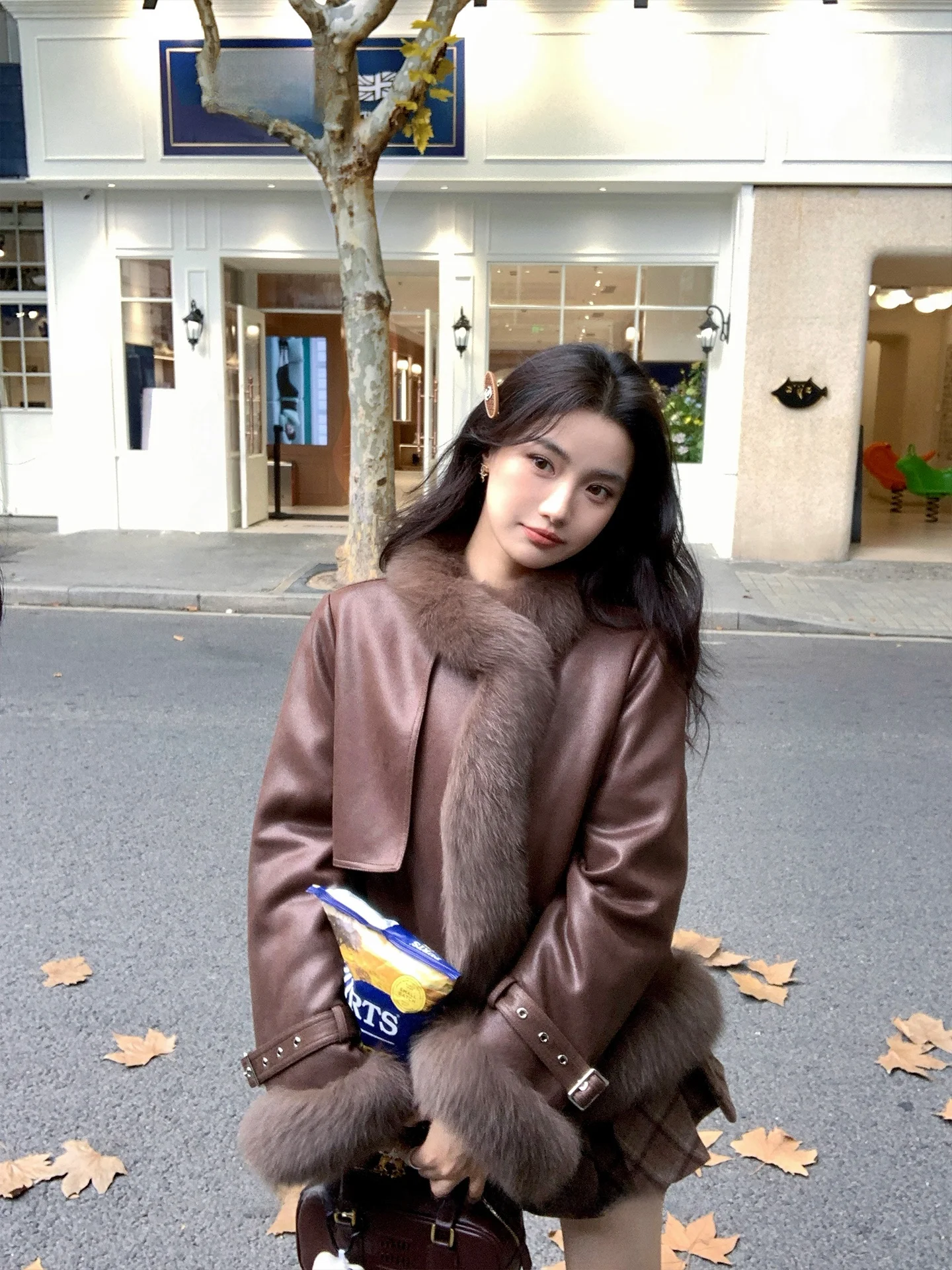 

ese Caramel Mocha Winter Fur Suede Velvet Young Sle Women's down Jaet Coat Luxury Faion Long Sve Stand Fit