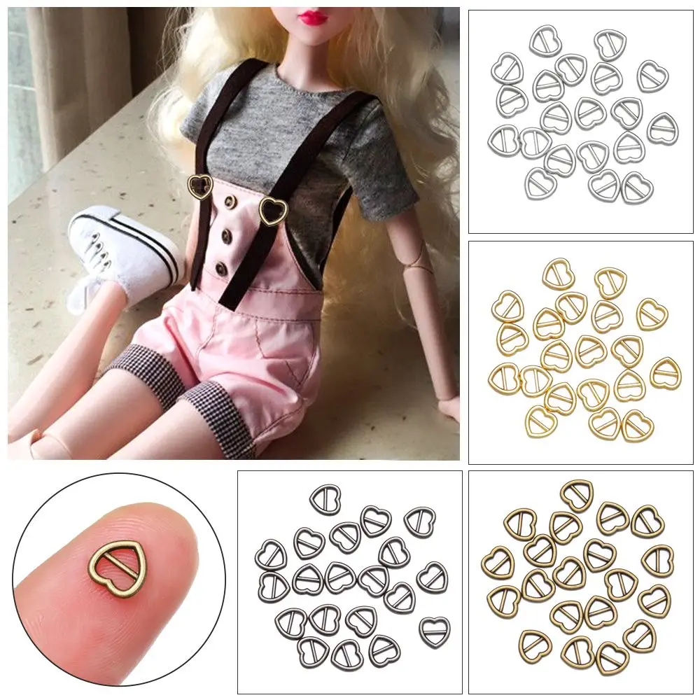 20/40pcs Newest Heart Shaped Girls Toys Tri-glide Buckle Doll Bags Accessories Belt Buttons Diy Dolls Buckles