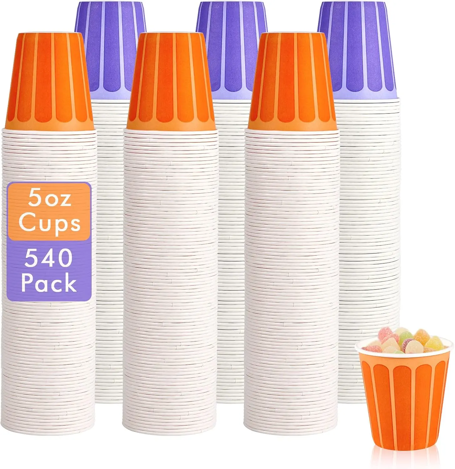 

540 Pack 5 oz Disposable Paper Cups, Purple and Orange Disposable Paper Snack Cups, Small Mouthwash Cups for Home, Bathr
