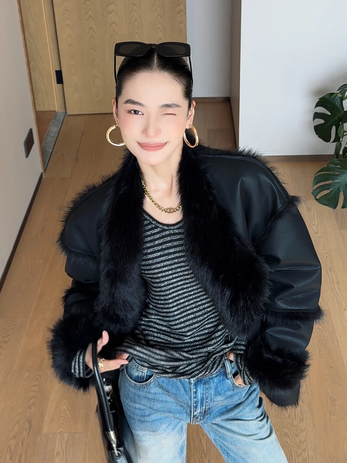 Casaco Longo de Couro Sintético CIZZLEMORE Thiened Bla Fur Intimated Design para Mulheres Jovens