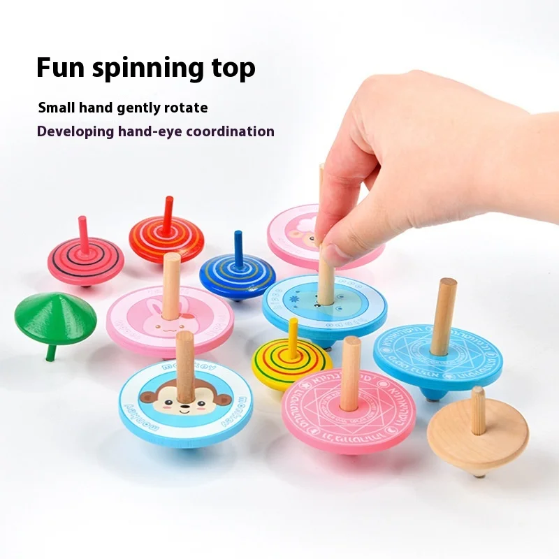 Wooden Gyro Traditional Nostalgic Toys For Children Wooden Log Spinning Gyro Kindergarten Interactive Toys Original Wood Color