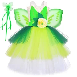 Frog Princess Tiana Dresses for Girls Lotus Fairy Costumes for Kids Halloween Christmas Outfit 3 Layered Fluffy Ballet Tutus