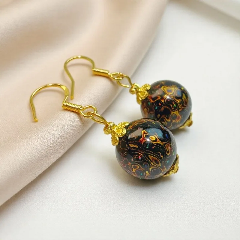 

Серьги из лака, нематериальное культурное наследие, деревянная основа, черный нишевый дизайн, новый китайский винтажный стиль, изысканные украшения