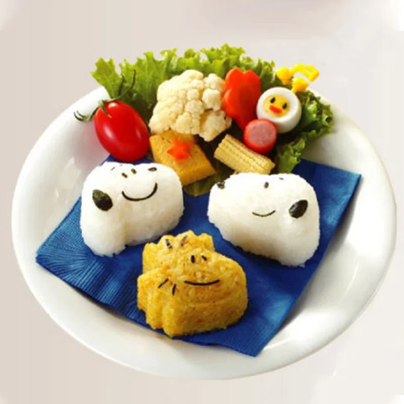 3pcs Snoopy Rice Ball Mould Cartoon Cute Japanese Style Bento Maker Cooking Tools Sushi Children Nori Rice Mold Kitchen Gadgets