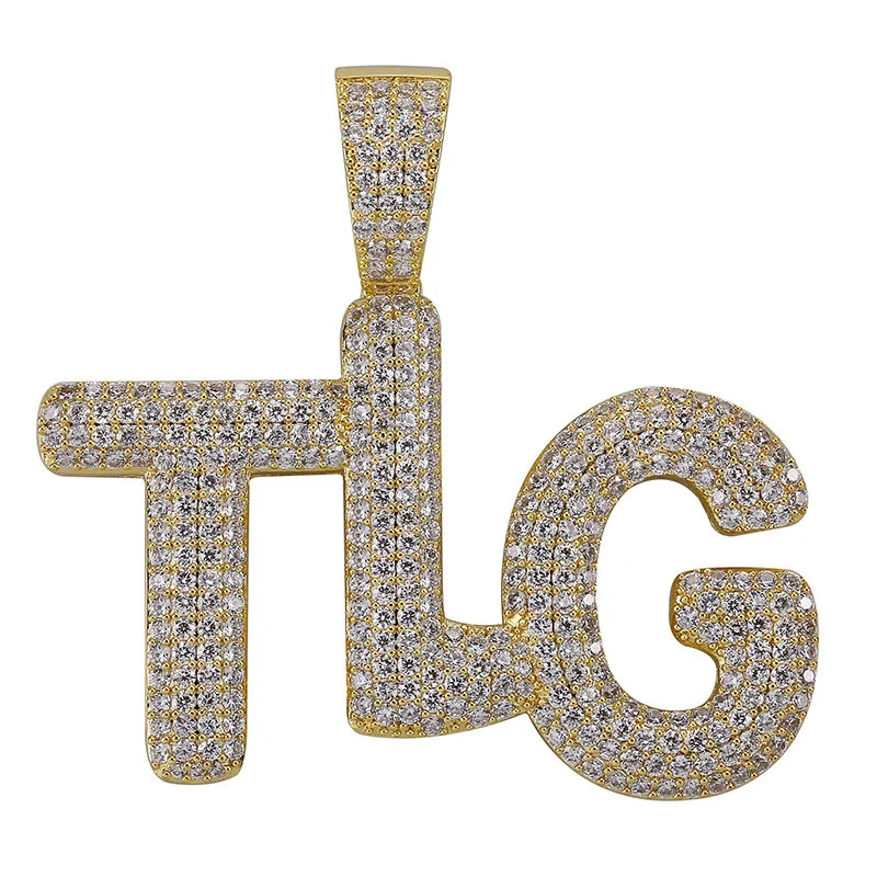 Hip Hop AAA CZ Zircon Paved Iced Out Bling TLG Letter Pendants Necklace for Men Rapper Jewelry Gold Silver Color