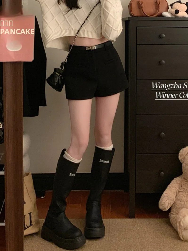 Bla Pantaloni da abito in lana Donna Autunno Inverno Vita alta Dimagrante Casual A-Line Strato base Pantaloni per stivali Pendolari Sle Colore puro