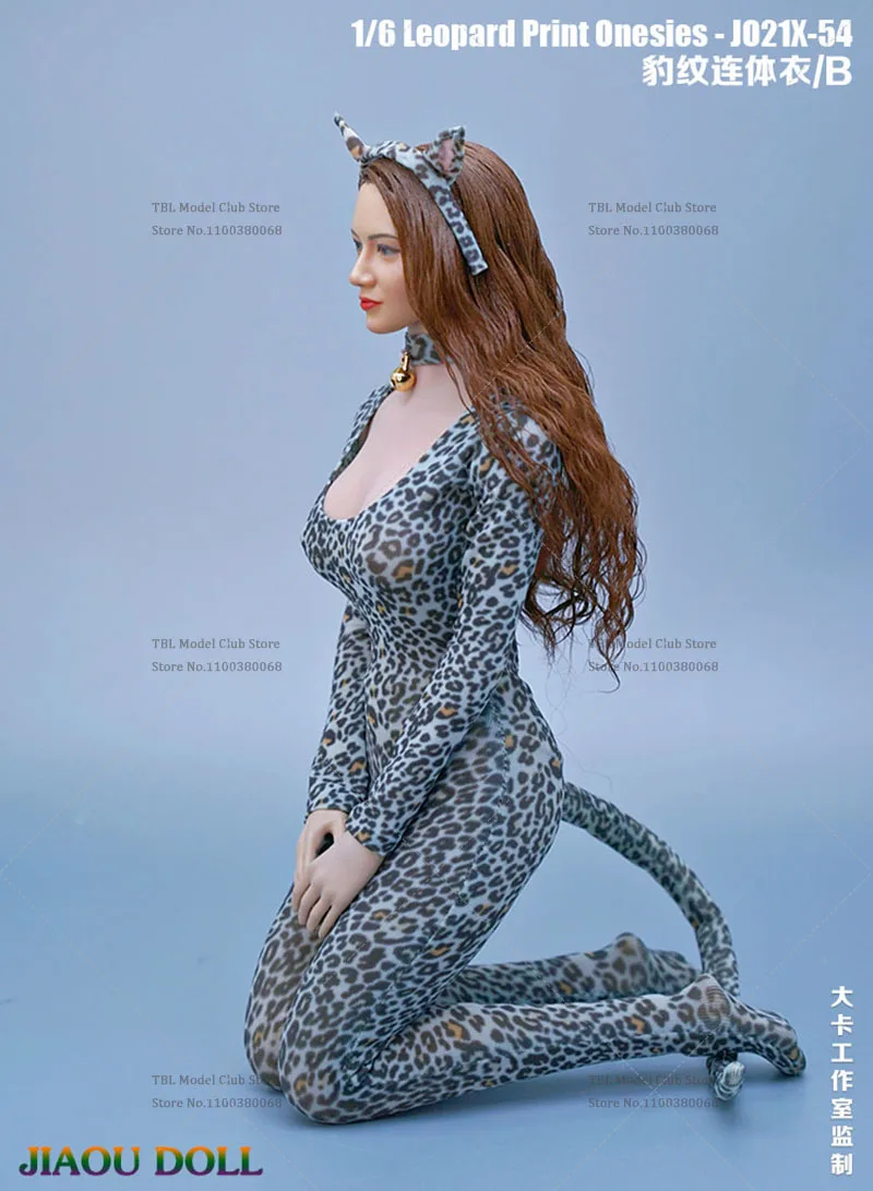 Em estoque JO21X-54 1/6 escala soldado feminino leopardo impressão macacão sexy gato menina empregada macacão caber 12 polegada figura de ação boneca