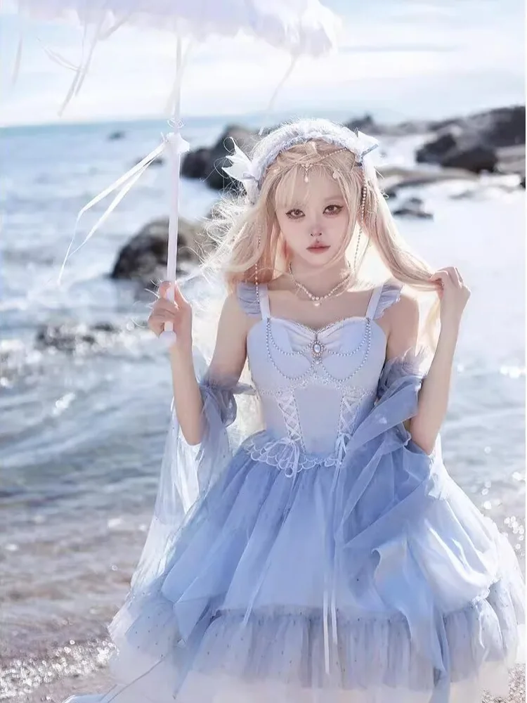 Lolita-女の子のためのプリンセスドレス,袖と弓の尻尾,お茶のパーティードレス,愛らしい女の子のドレス,moon,オリジナルのデザイン,エレガント,song,cos