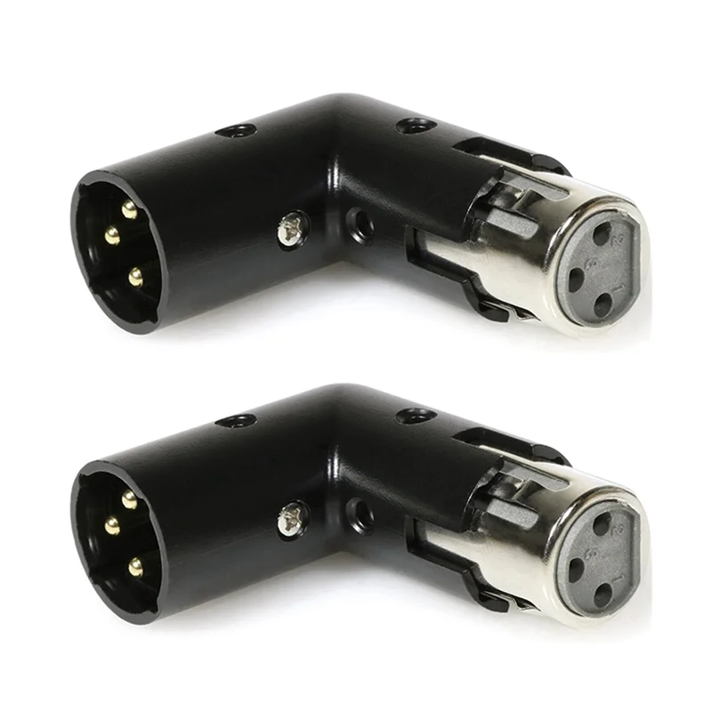 AB43-2Pcs 3Pin XLR Winkel Adapter Einstellbare Stecker Auf Buchse XLR 90 Grad Adapter 3-Pin Vernickelung Stecker für Audio