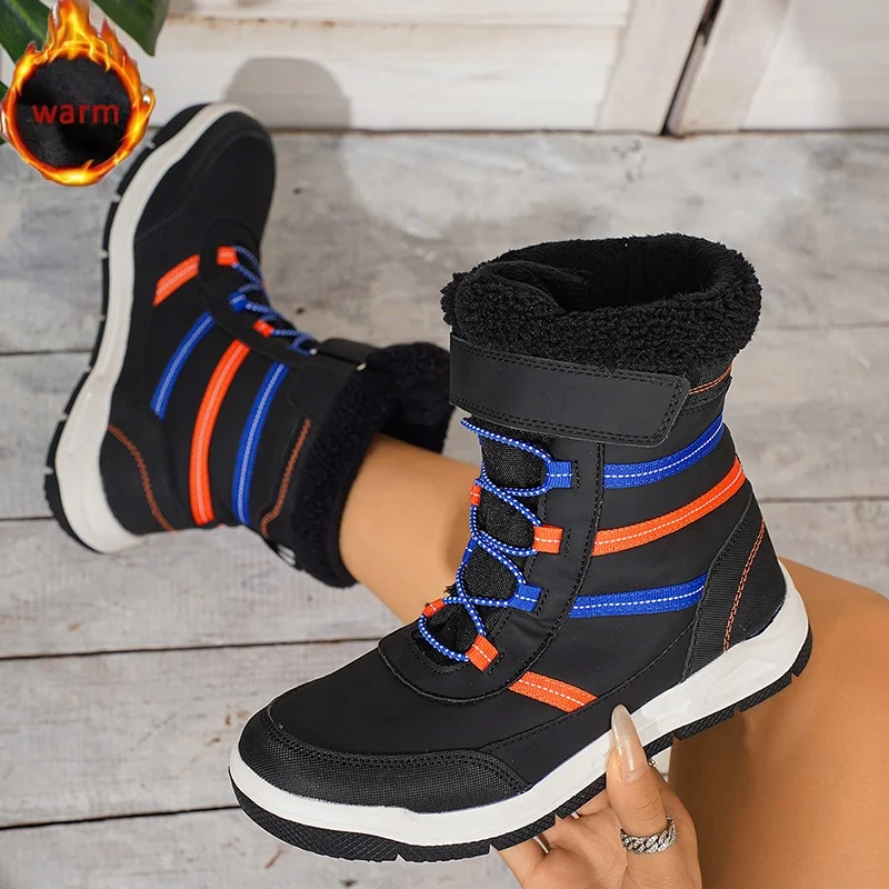 

2025 детские зимние ботинки, высокие ботинки на платформе, женские уличные нескользящие ботильоны, модная хлопковая обувь, женская обувь