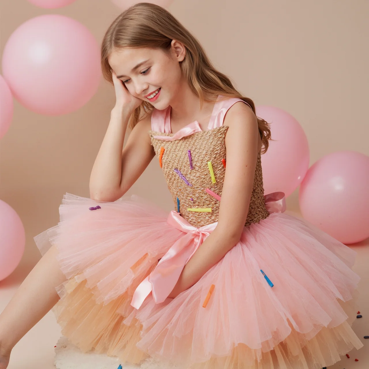 Pink Ice Cream Candy-Themed Girls Dress Cute Princess Dress Children\'s Costume Wedding Outfits For Birthday Carnival Party ﻿