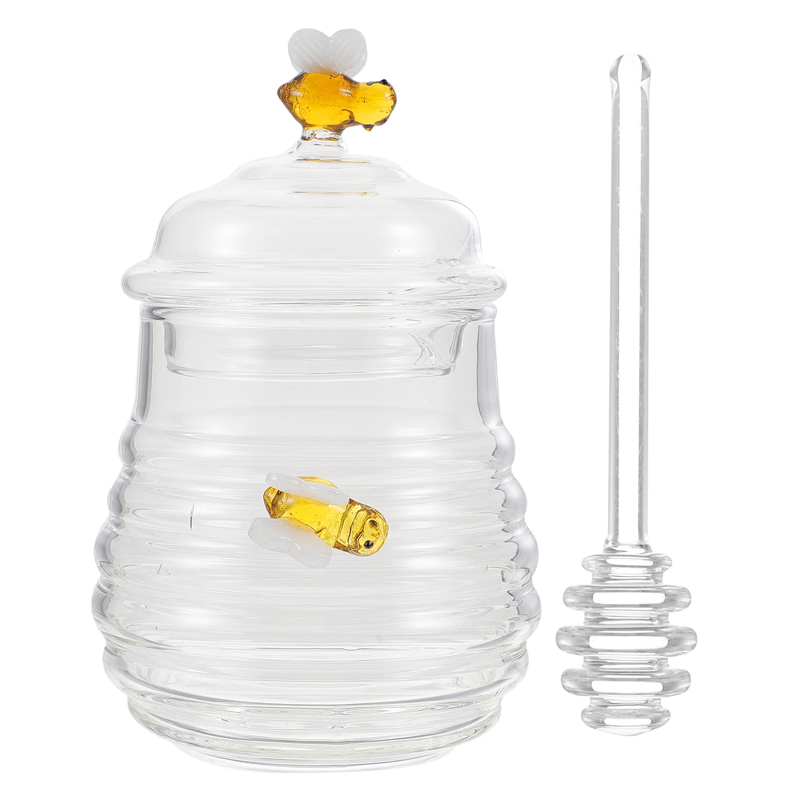 

Glass Honey Pot with Dipper Stick Clear Jar for Honey Syrup Jam Kitchen Pantry Organization Decorative Food Storage Jar