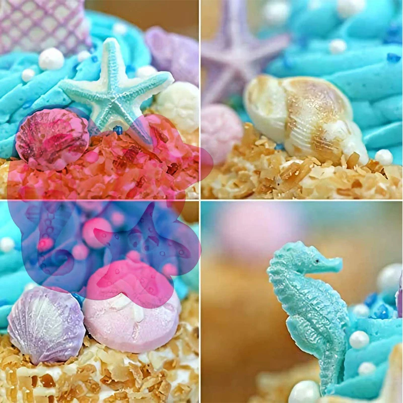 Ocean Theme Silicone Fondant Mold Mermaid Tail Seashell Starfish Hippocampus Conch Cupcake Chocolate Mold DIY Baking Tools