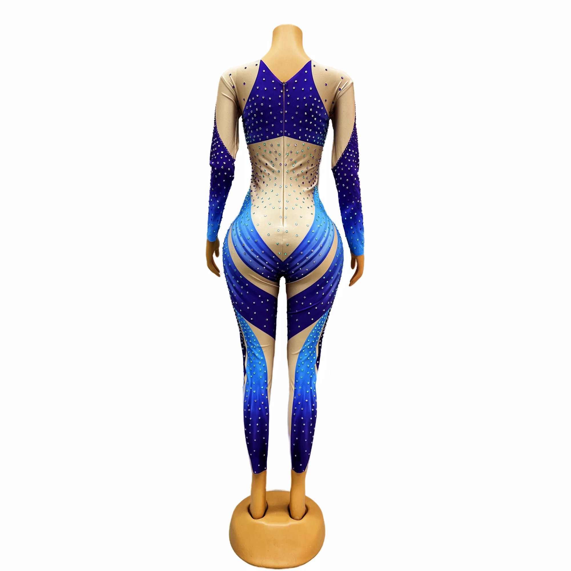 Blue Rhinestones Nude Sexy Butterfly Jumpsuit Dance Performance Leggings Bodysuit Evening Birthday Celebrate Costume hudie