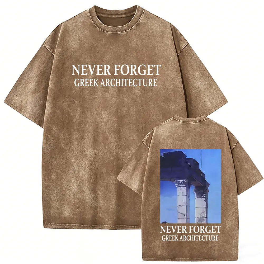 Gewaschenes Vintage-T-Shirt „NEVER FORGET GREEK ARCHITECTURE“ für Männer und Frauen, Retro-Baumwoll-T-Shirt, männliches Hip-Hop-Oversize-T-Shirt, Streetwear – Detail 3