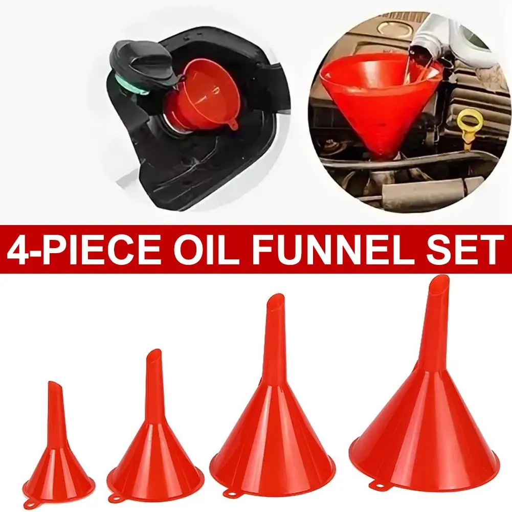 4PCS Plastic Funnel Set Multi-Size Oil Funnels for Automotive Engine Oil Fuel Liquid Transfer Car Accessories