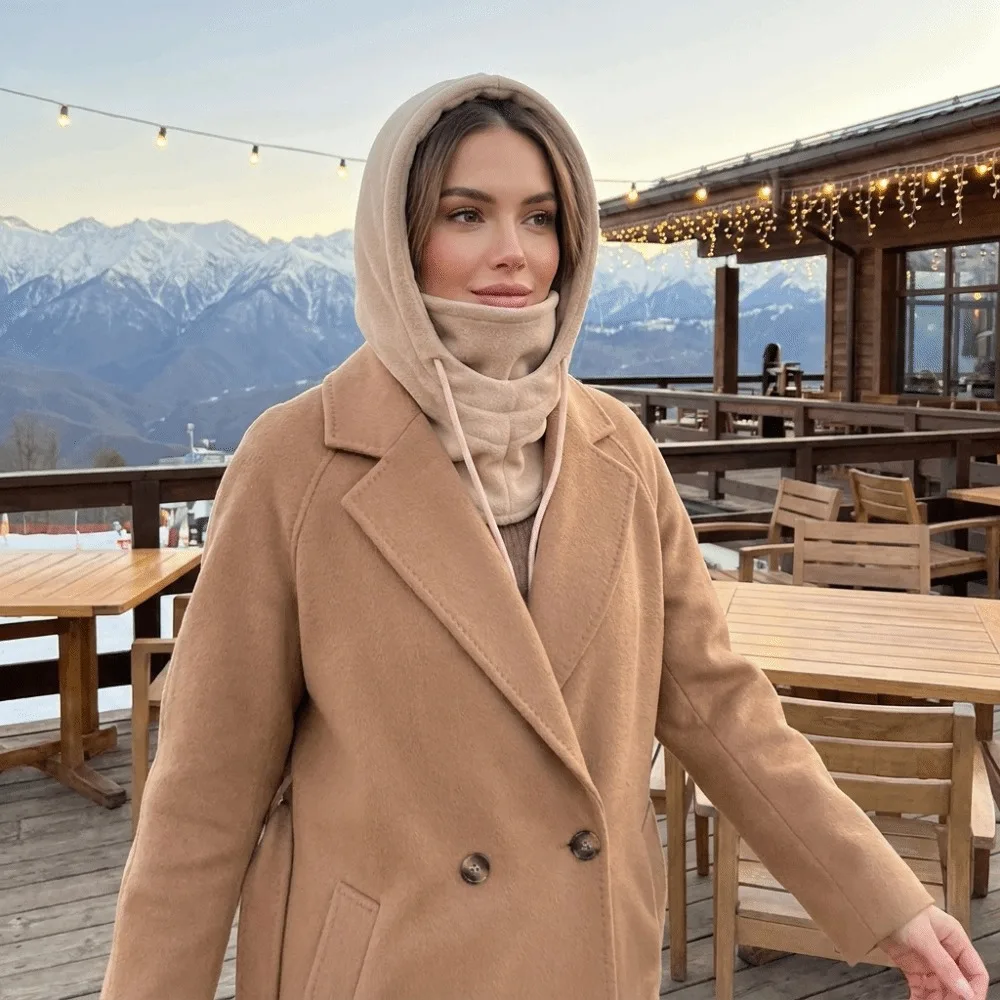 Holiday Lined Balaclava Hat Windproof Warm Thermal Face Cover Scarf Zipper Closure Hand Washable Hooded Scarf Skiing