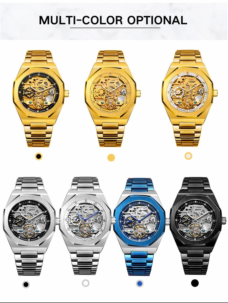 Forsining 375A Automatic Watch For Men New Dials Military Sports Mechanical Watches Hand Luxury Stainless Steel Strap 2024