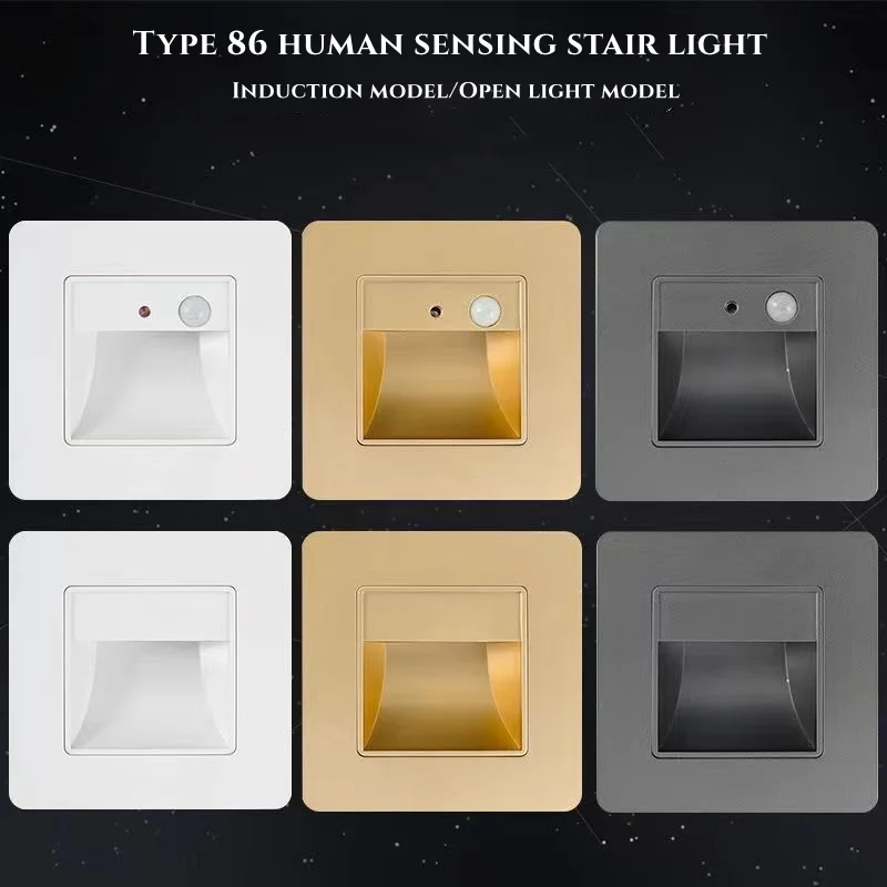 luz led do corpo humano sensing footlight 86 controle de luz embutido luz de escada luz noturna do hotel em casa luz de parede branca quente 15w 01