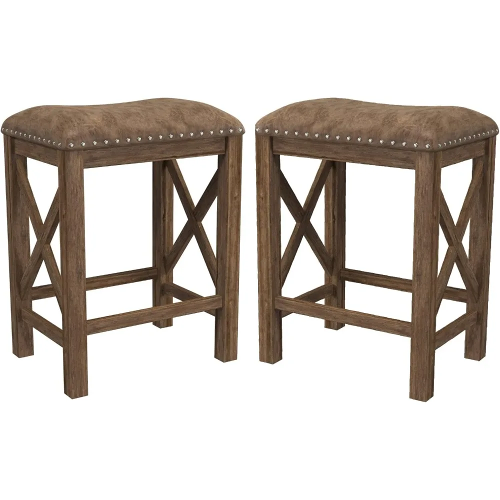 

Furniture Willow Bend Stationary Backless Counter Height Stools, Set Of 2, Antique Brown Walnut