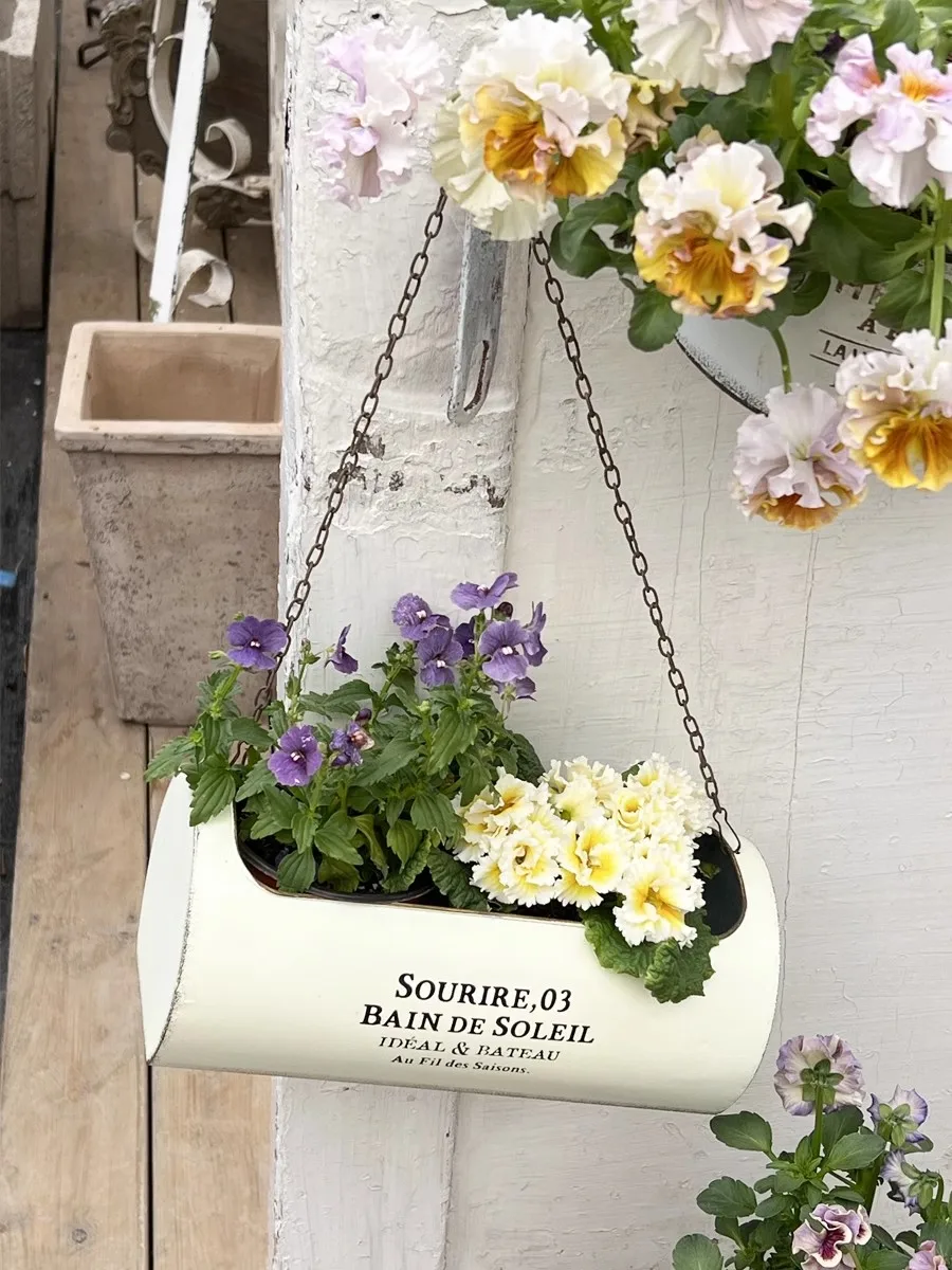 Retro Vintage Metal Iron Chain Bag Design Garden Decor Hanging Flower Pot