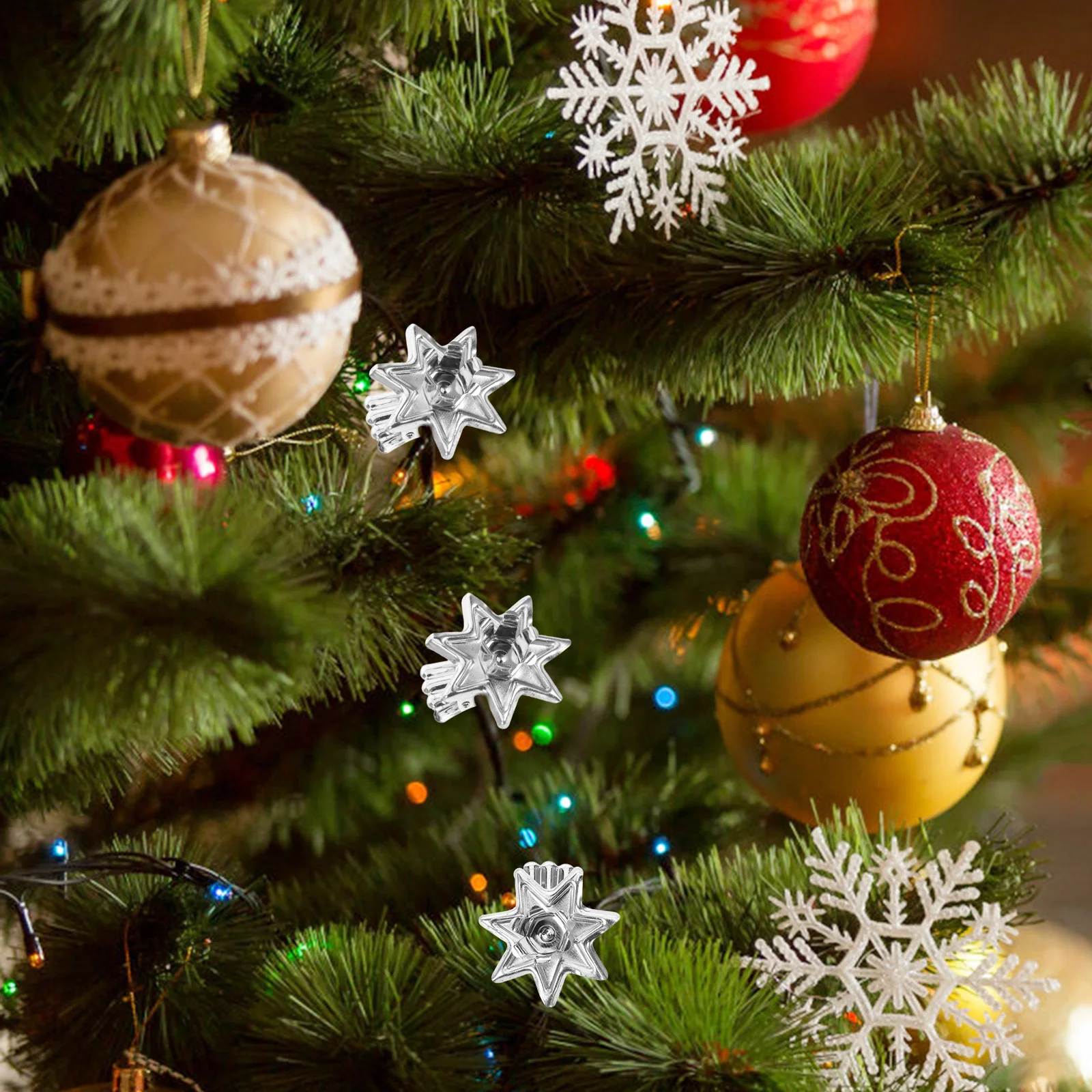 

12Pcs Christmas Tree Clips Metal Taper Holders Star Shaped Bulk Party Table Decor Drip Proof Stable Base