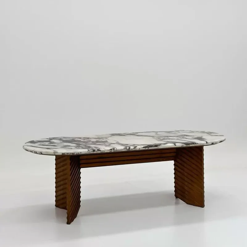 Natural Marble Oval Dining Table Retro Solid Wood Base High End Luxury Style for Villa Home Kitchen Furniture