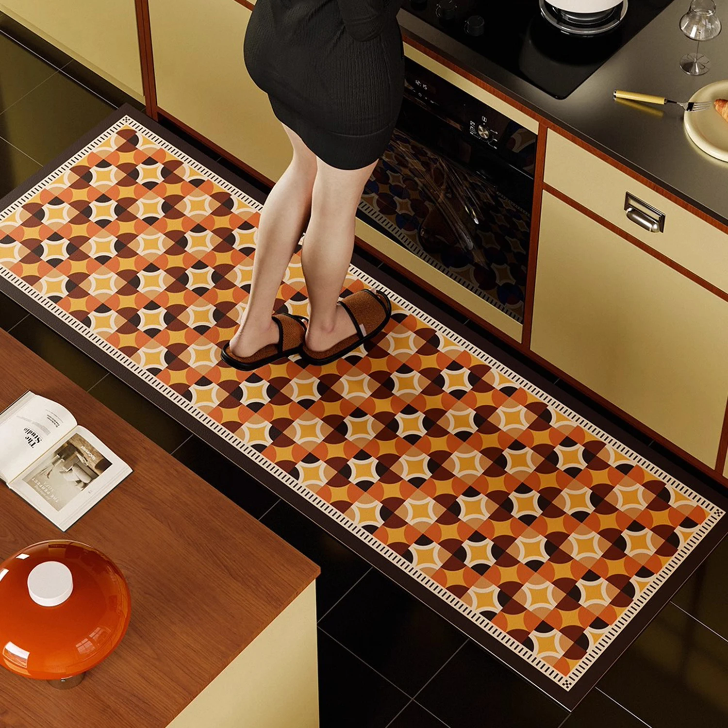 

Ретро-коврик для кухни в скандинавском стиле, из ПВХ-кожи, моющийся, маслостойкий, водонепроницаемый, кухонный ковер.