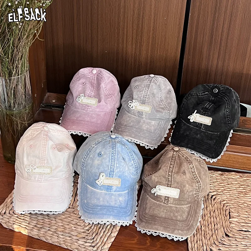 

ELFSACK 2025 Summer New Arrival Lace Lace Pearl Bow Baseball Cap Do Old Cowboy Sun Shading Duck Tongue Cap For Women