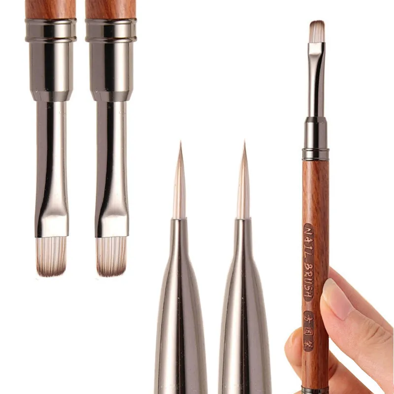 1/12개입 샌달우드 핸들 네일 드로잉 브러쉬 매니큐어 라인 페인팅 그라데이션 UV 젤 익스텐션 빌더 드로잉 펜
