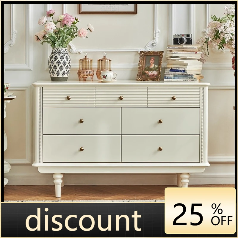 

LMM French cream antique seven chest cabinet all solid wood living room storage cabinet