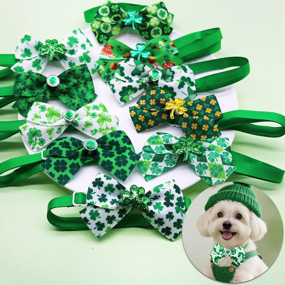 

50 шт. Новые регулируемые ошейники-бабочки для собак к празднику Святого Патрика, весенние аксессуары для ухода за питомцами