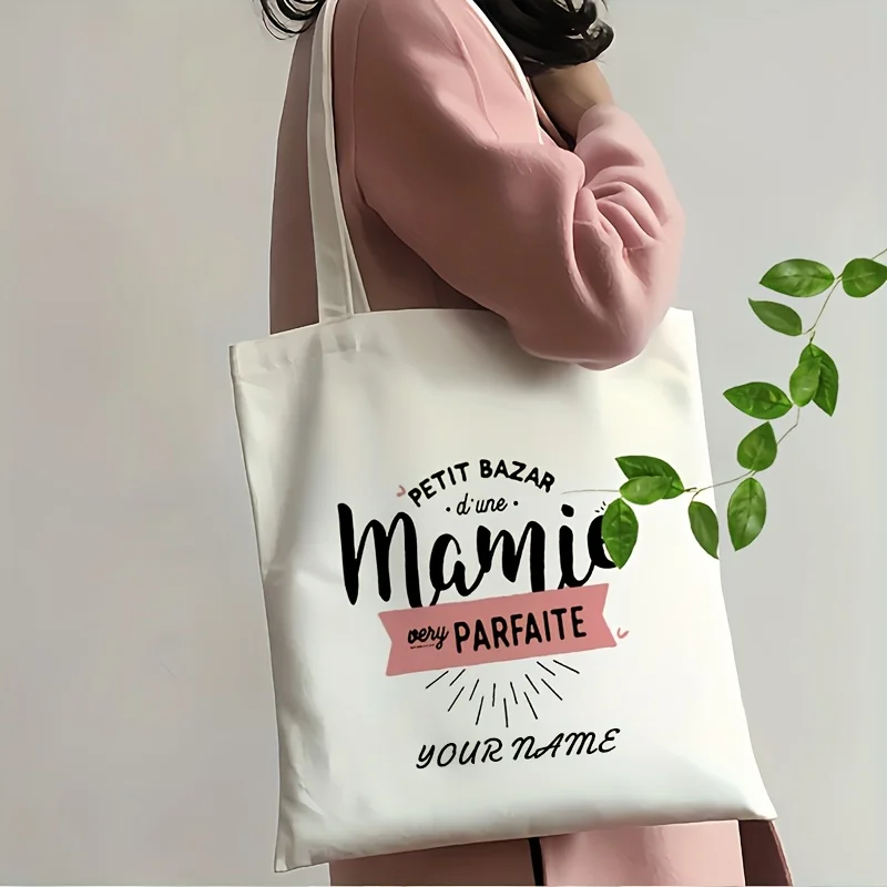 Bolsa de Compras Reutilizable Personalizada con Nombre, Gran Capacidad, con Diseños de "Petit Bazar De Mami" y "C'est Une Journée"