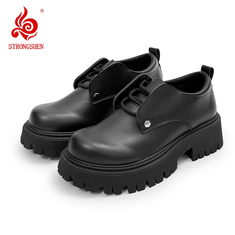

Men Leather Platform Oxfords Slip On Thick Tottom For Male Derby Shoes Anti Slip Casual Loafers Men Formal Dress Shoe Size 39-45