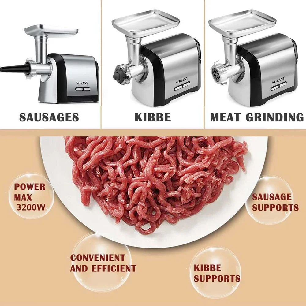 Electric Meat Grinder, Multifunctional Stainless Steel Meat Grinder Sausage Filling Machine for Home and Professional Use