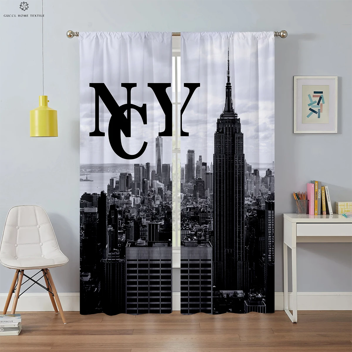 

2 Pieces Of City Building Scenery 3d Stereo Printing Curtains 100% Polyester Living Room Study Bedroom Decorative Curtains