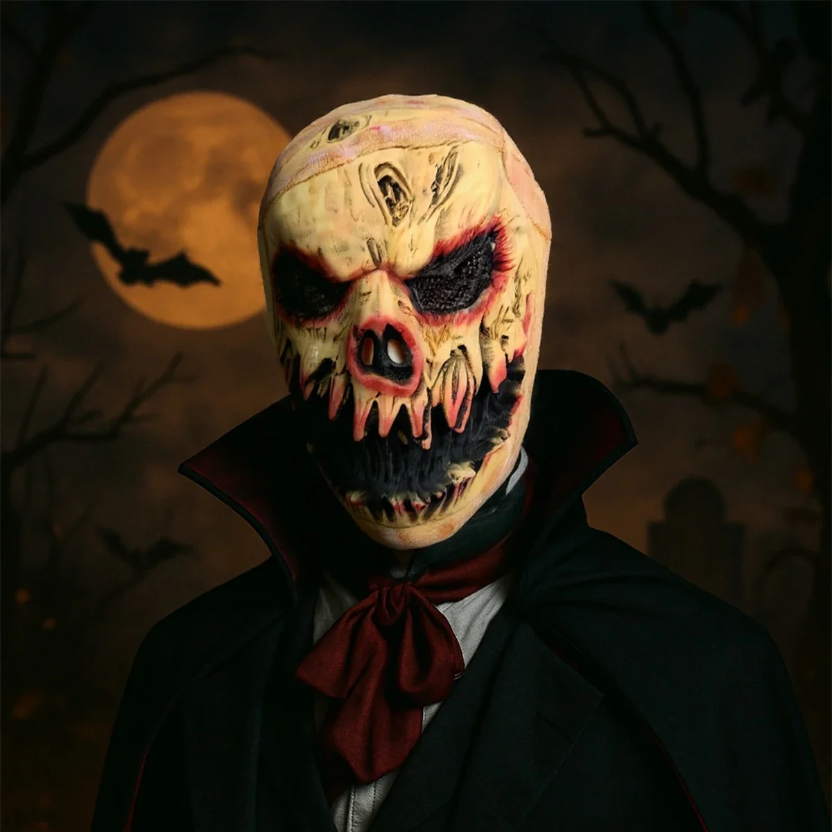 

Halloween pumpkin horror mask latex full head ghost mask role playing props evil funny tricky NPC Halloween decorations