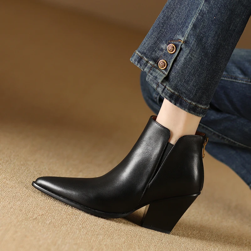 2024 New Arrival Ankle Boots for Women Pointed Toe Slip on Warm Short Shoes Woman Thick High Heels Fashion Autumn Winter Boots