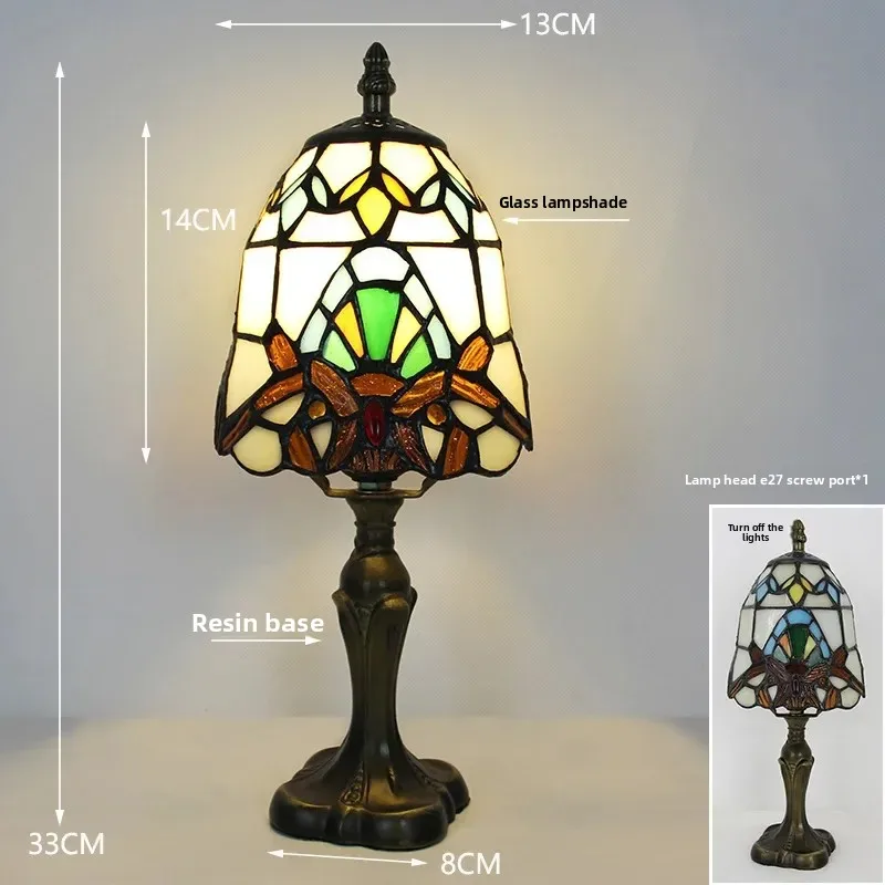 European Tiffiany Colorful Lampshade Retro Study Bar Cafe Home Wedding Bedroom Bedside Dimming Desk Table Lamp Night Light