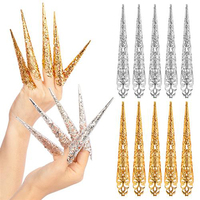 10pcs Ancient Costume Antique Style Gold Queen Nail Ring SetIndia Belly Dance Nails Accessories False Finger Protection