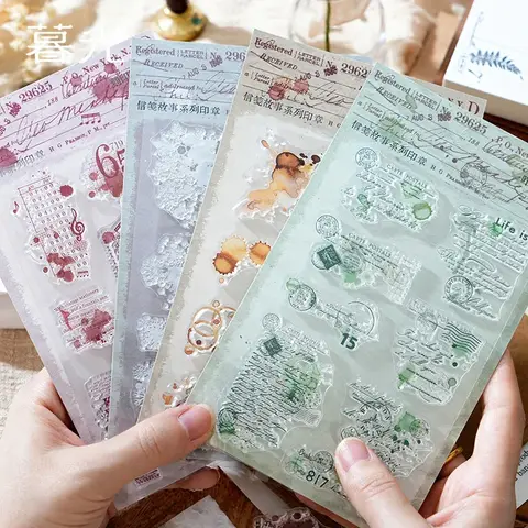 Bilashmart 1Pack set vintage silicone stamps letterhead story printing Background Assorted Stamp handbook Supplies Scrapbook 208*104mm